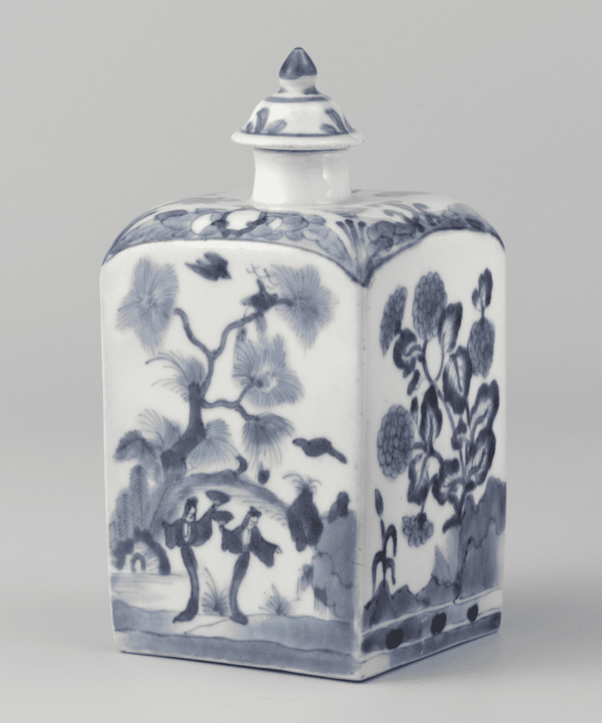 Pequeño jarrón de porcelana o recipiente azul y blanco Chino