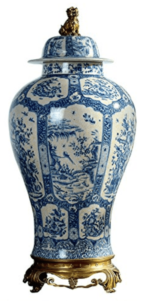 Jarrón chino azul con tapa